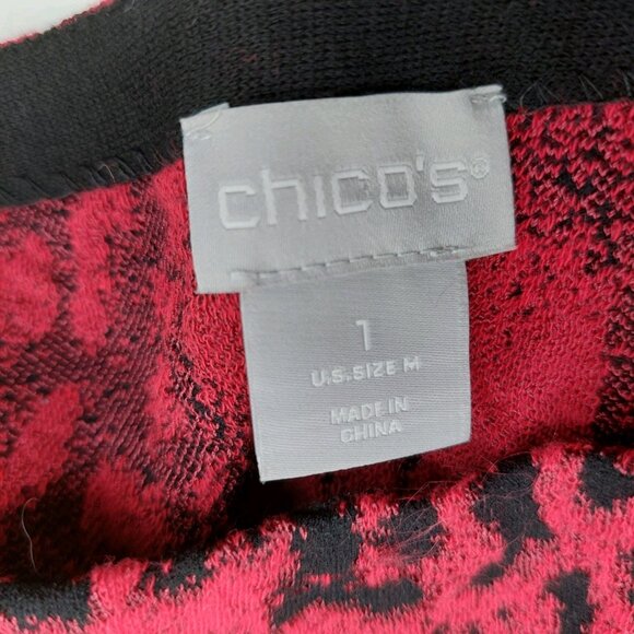 Chico's Womens Sweater Size 1 Medium Wild Poppy Animal Print Red Black - Picture 3 of 8